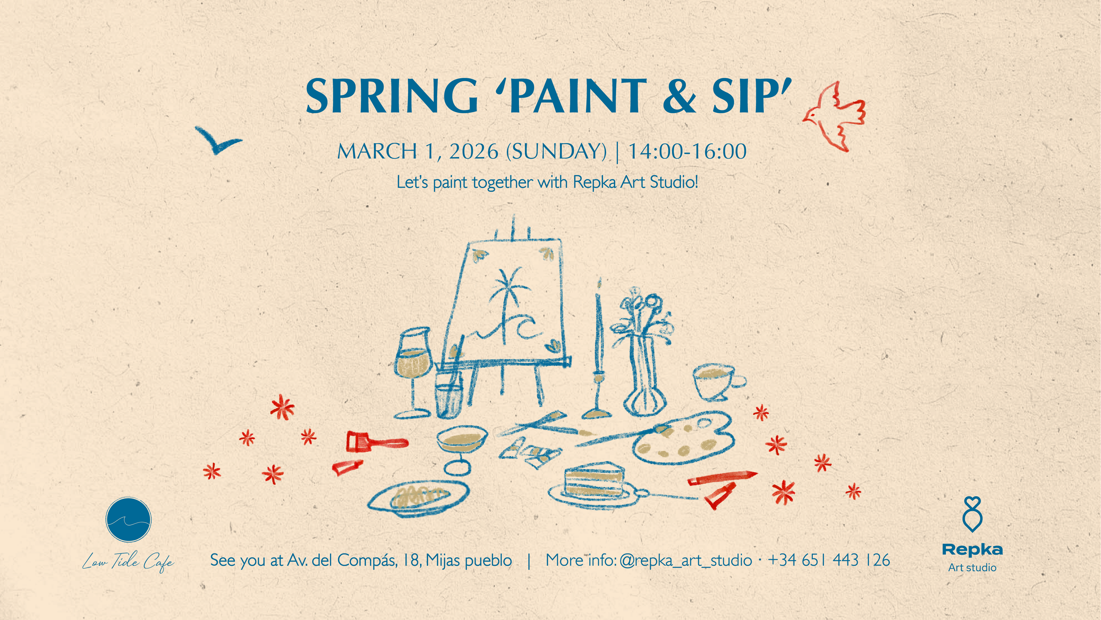 Sip and Paint | Mar 1 — Low Tide Cafe Mijas pueblo